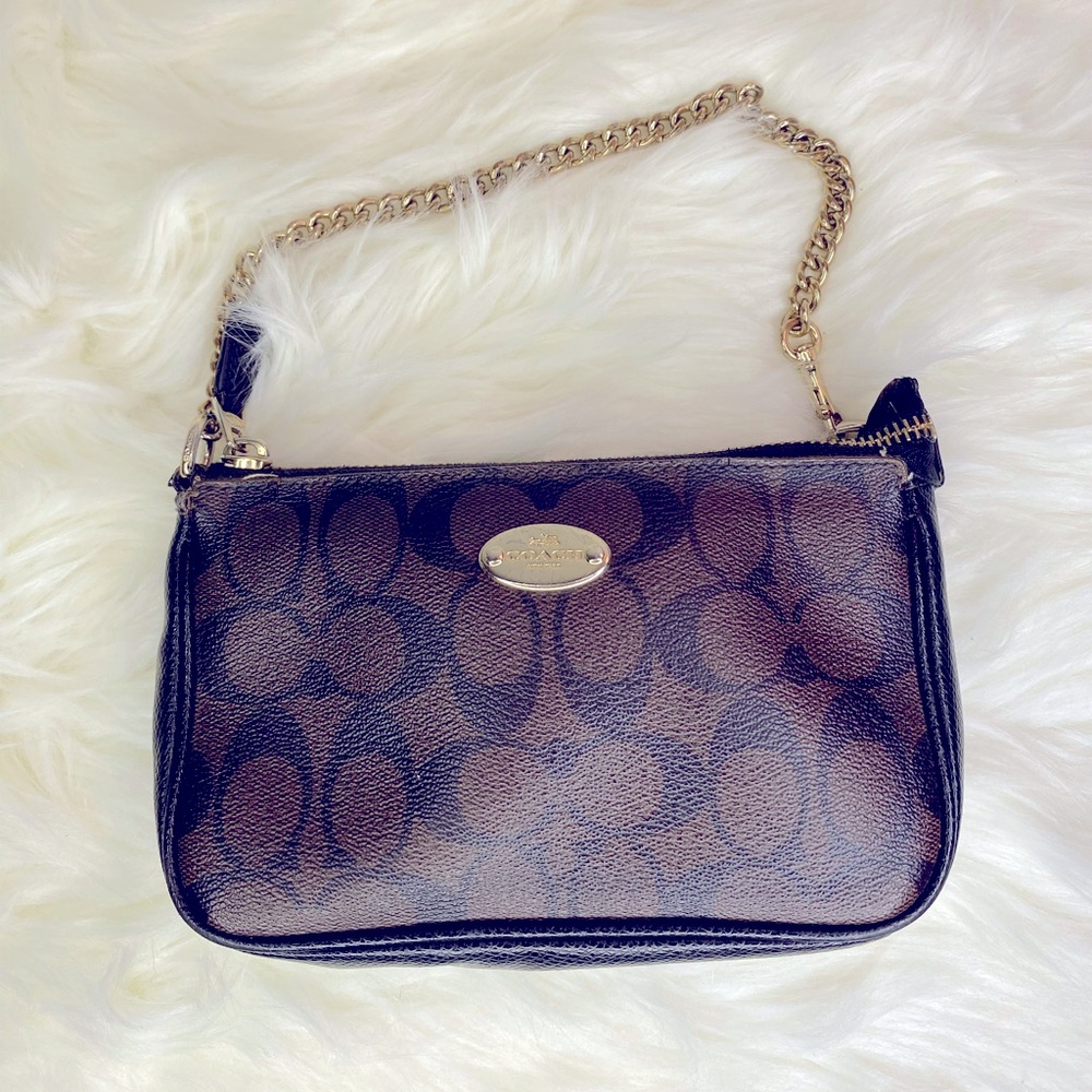 Coach Signature Handbag Pouch Brown Black